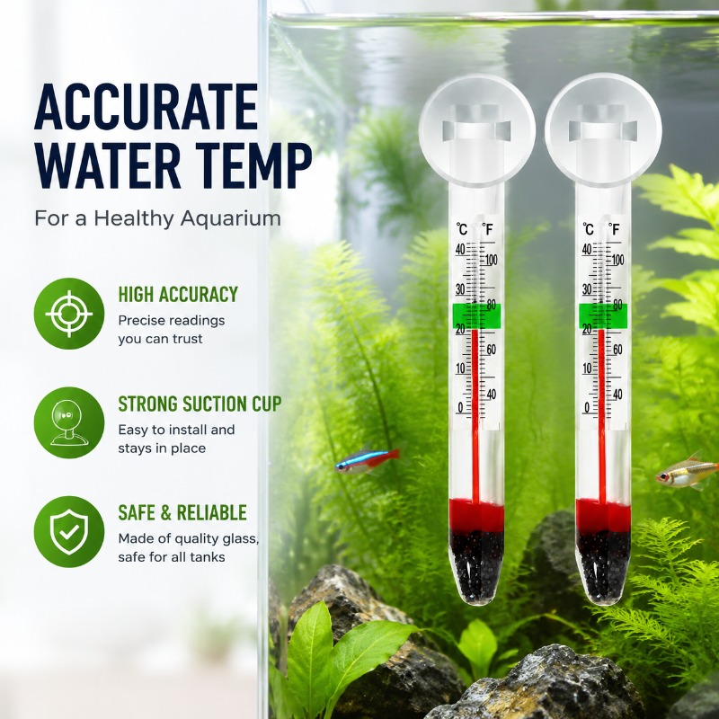 Planted Aquarium Water Temperature - Szklany termometr do akwarium z przyssawką,